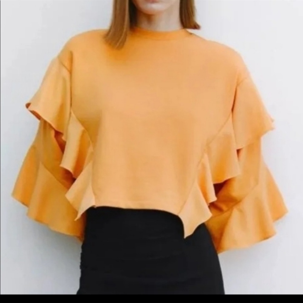 Zara Orange cropped sweater with ruffles - Picture 5 of 9
